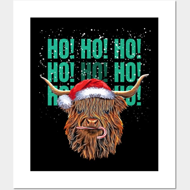 Highland cow and HO HO HO! , Christmas with cute Highland Cow, for nativity Wall Art by Collagedream